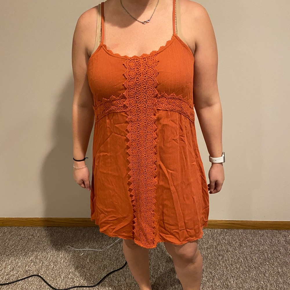 Orange tank dress w/ embroidering